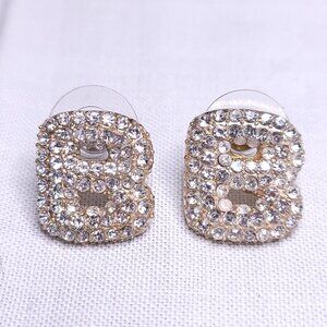 Gold Tone Bubble Earrings Initial "B"